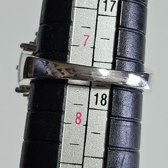 925 Sterling Silver Orange & Clear Rhinestone Flower Ring Sz 7.5 - Picture 9 of 16